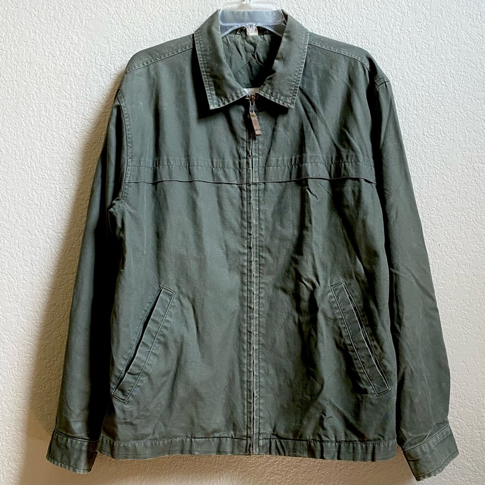 Vintage Men's Zip-up Olive Drab Green Jacket Army Style Clean Good Condition